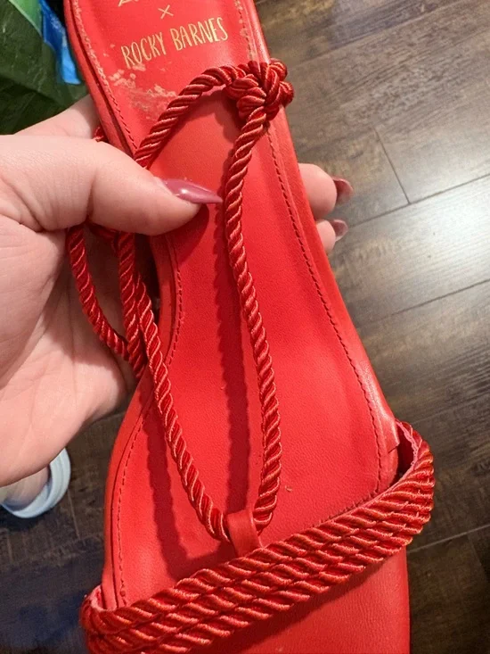 Aldo Red Rope-Strap Square-Toe Heels - Picture 4 of 5